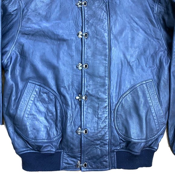 Polo Lauren Ralph Blue Bomber Large Leather Jacket - Picture 2 of 8